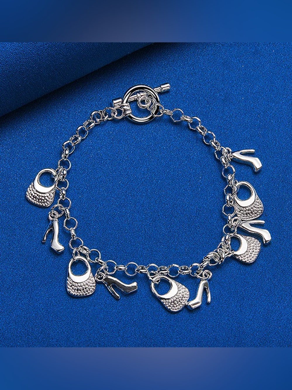 925 Silver Charm Bracelet with Handbag & Heel Charms - Women Jewelry